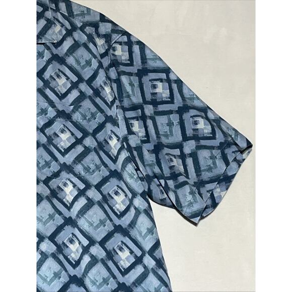 Tommy Bahama Silk Shirt Mens Large Blue Geometric Button Up Short Sleeve Casual - Picture 4 of 10